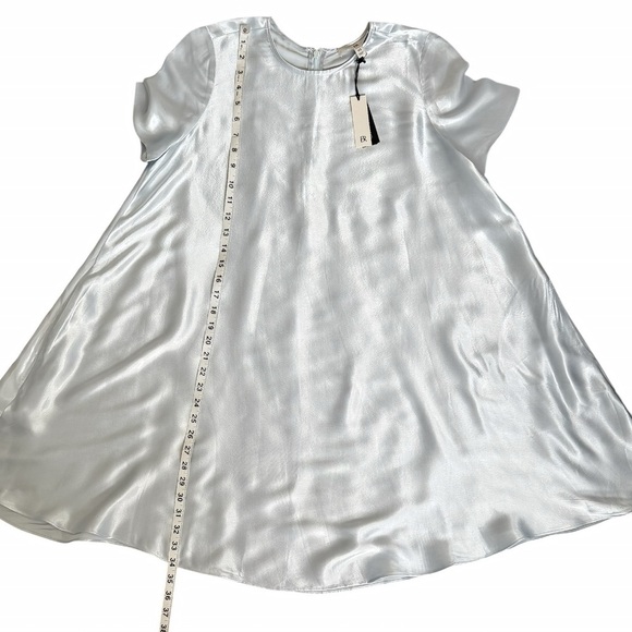 Aurelia Satin Trapeze Mini Dress XS Blue EcoVero A-Line Short Cape Sleeve NWT - Picture 9 of 12